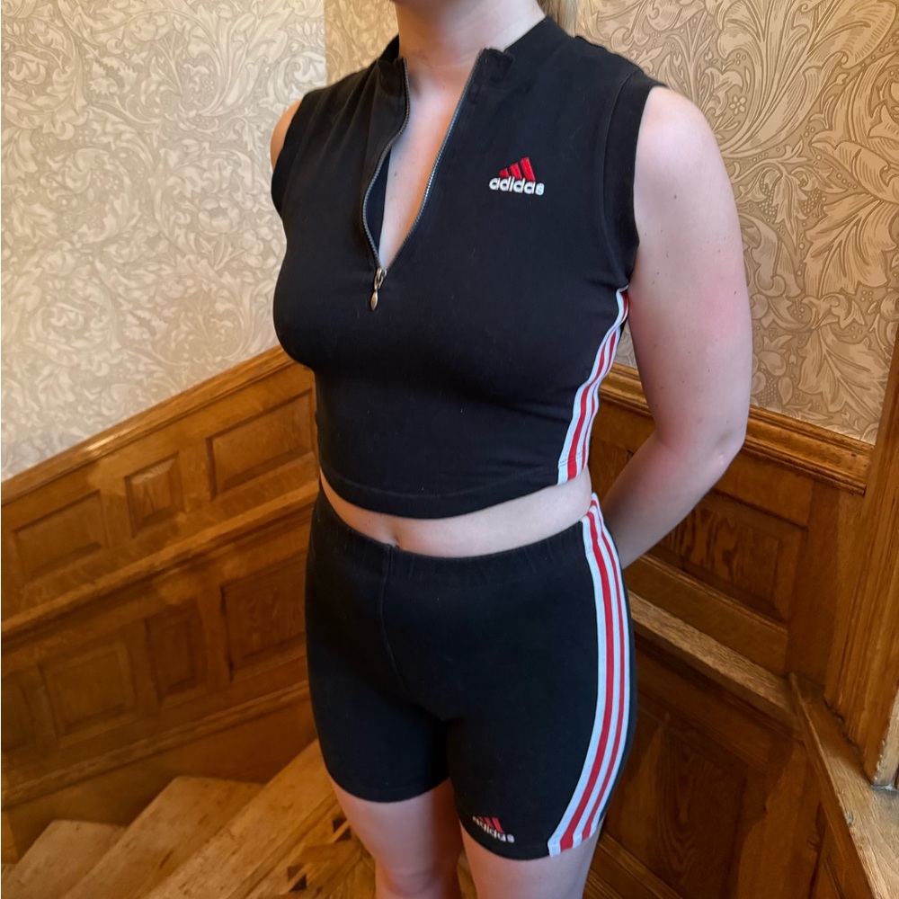 Vintage adidas Black Crop Top and Shorts Set